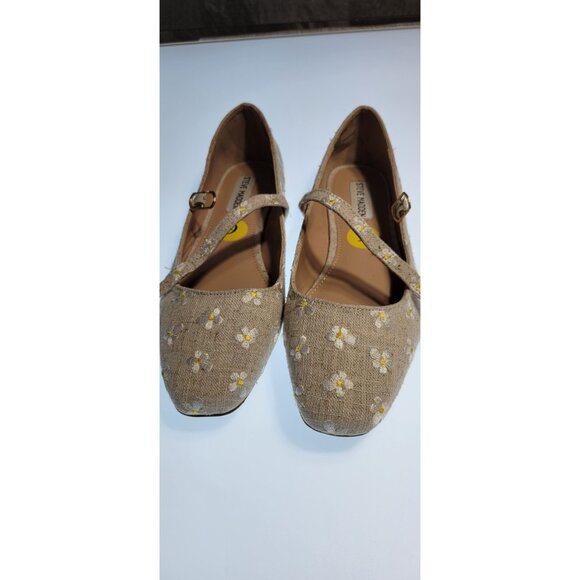 Steve Madden Womens 9 Mary Jane Flat Shoes Embroidered Daisy Floral Buckle Tan - Picture 2 of 6